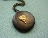 Hot Air Balloon Locket Pendant, Long Unique Necklace, Dark Vintage Locket, Gold Jewellery, Whimsical Jewelry