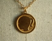 Girl or Boy Necklace, Personalized Vintage Pendant, Little Girl Silhouette, Gold Plated Chain, Custom Mother's Jewelry