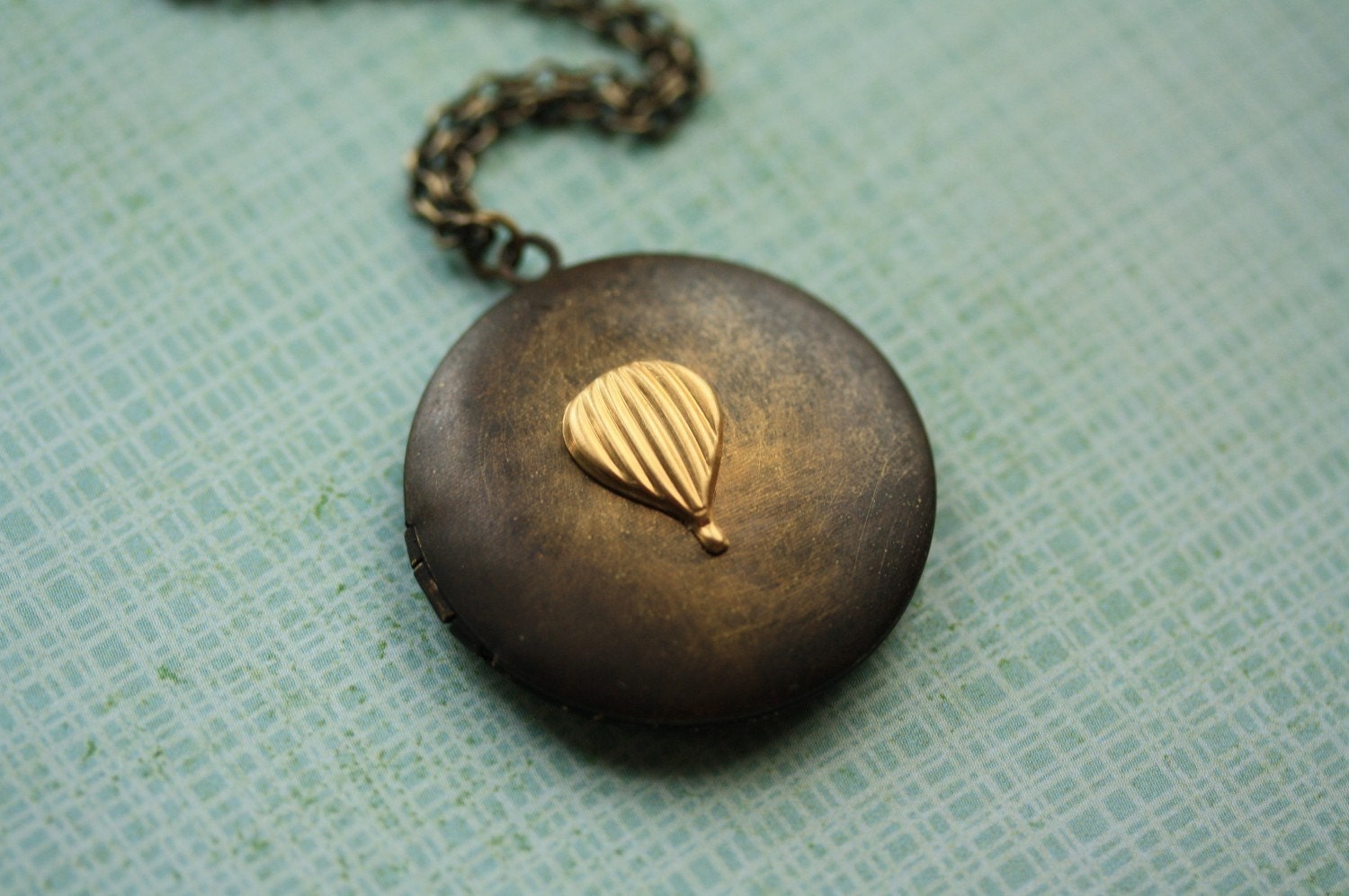 Hot Air Balloon Locket Pendant, Long Unique Necklace, Dark Vintage Locket, Gold Jewellery, Whimsical Jewelry