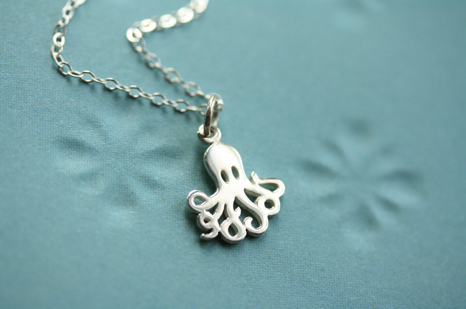 Small Octopus Necklace, Sterling Silver Pendant, Miniature Charm Jewelry, Ocean Creature, Sea Animal