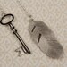 Long Lariat Necklace with Silver Feather and Key, Long Pendant Jewellery, Tie Jewelry, Simple, Bridal Fashion, Bridesmaids
