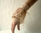 Beige romantic bridal cuff, bracelet with embroidery flowers upcycled woman's clothing upcycled accessories beige handmade wedding