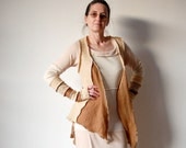 Upcycled Clothing Vest and Arm Warmers Recycled Sweater Ivory Brown Asymmetrical Vest Winter Fashion Upcycled Woman's Clothing
