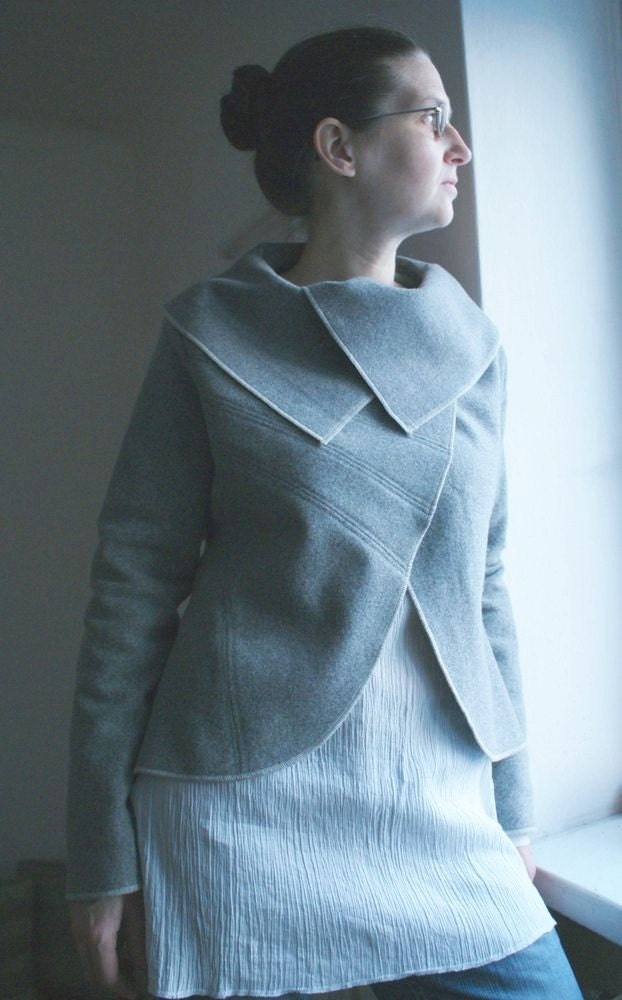 Upcycled Jacket Decorative Seams. Made to Order Upcycled Clothing Asymmetrical Reconstructed Recycled Woman's Clothing