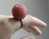 Coral Pink Ring Big Beaded Bead Ball Glass