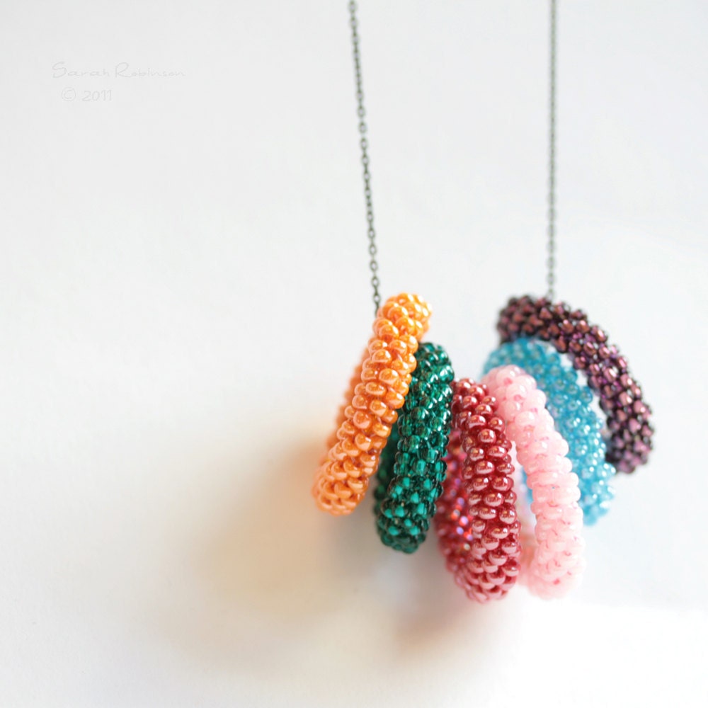 Confetti Necklace Multicolored Handbeaded Hoops Glass