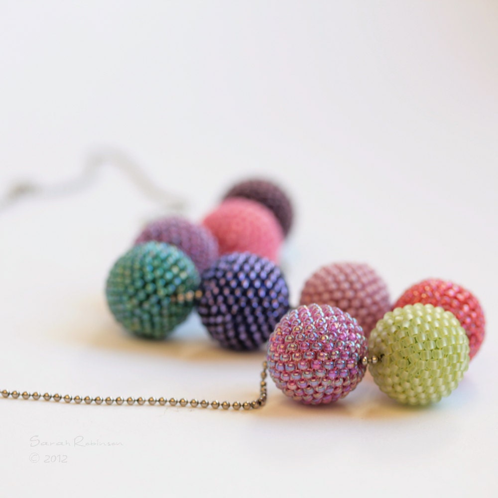 Pink Purple and Multicolored Necklace Beaded Beads