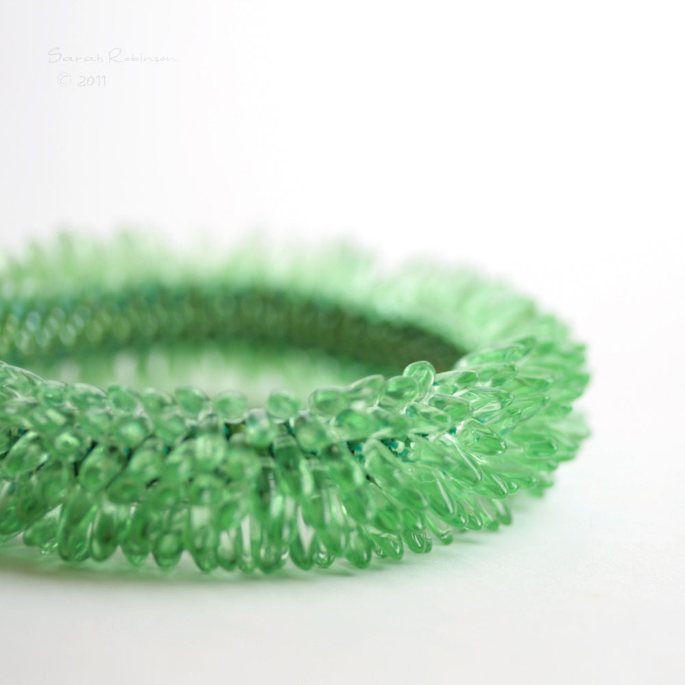 Green Peridot Bangle Blady Handbeaded Bracelet
