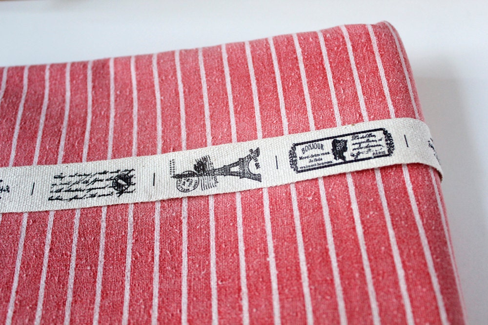 Cotton Linen Blend Fabric -  Stripes RED 55 cm X 50 cm