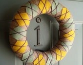 Yarn Wreath Felt Handmade Door Decoration - Fall Argyle Plaid 12in