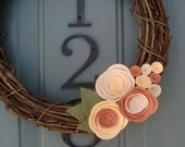Grapevine Wreath Felt Handmade Door Decoration - Just Peachy 12in
