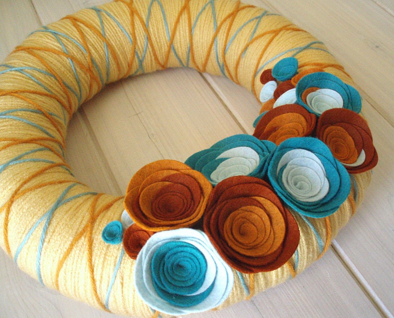 Yarn Wreath Felt Handmade Door Decoration -  Crossing The Line 12in