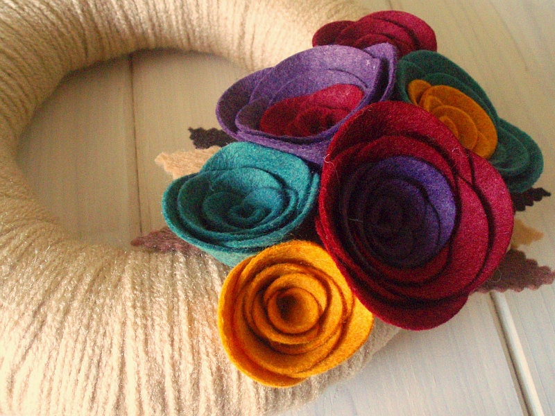 Yarn Wreath Felt Handmade Door Decoration - Sea of Jewels 8in
