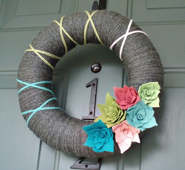 Yarn Wreath Felt Handmade Door Decoration - Breezy 12in