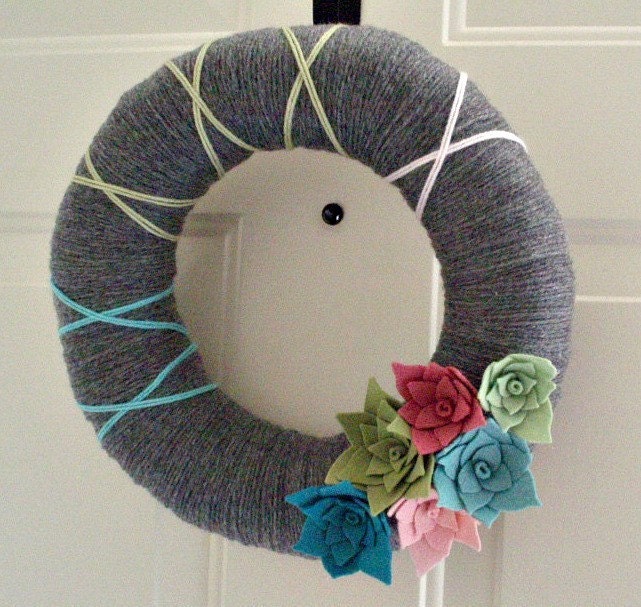 Yarn Wreath Felt Handmade Door Decoration - Breezy 12in