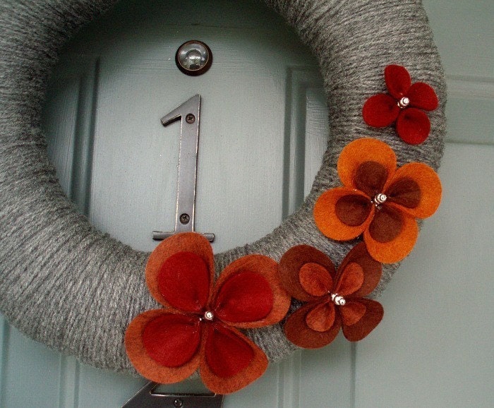 Yarn Wreath Felt Handmade Summer Door - Pretty Petals FALL 12in