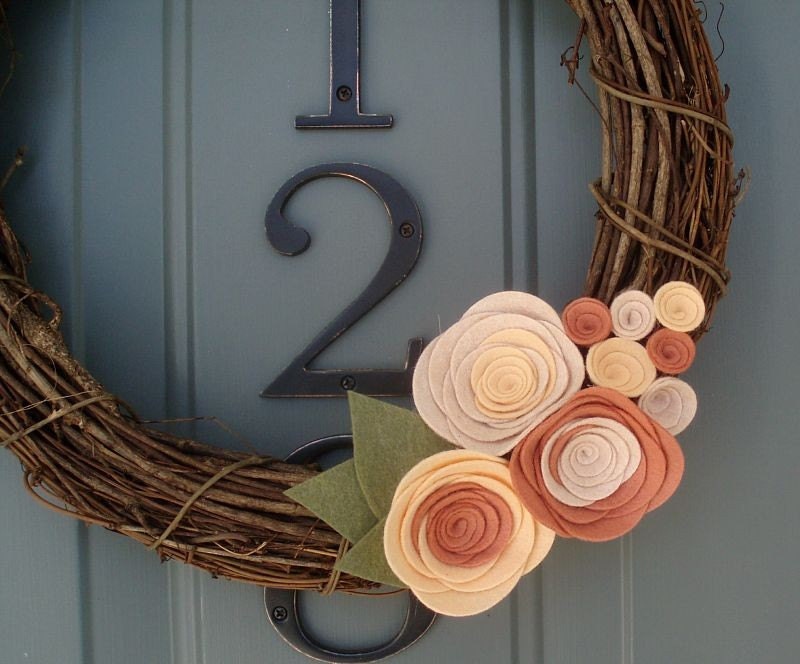 Grapevine Wreath Felt Handmade Door Decoration - Just Peachy 12in