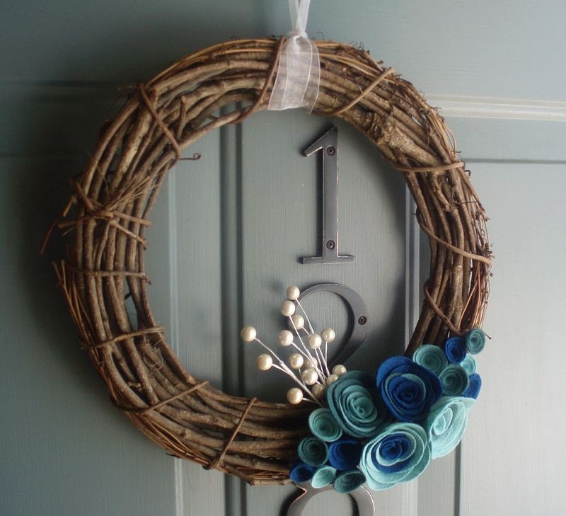Grapevine Wreath Felt Handmade Door Decoration 12in - Blueberry