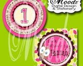 LOOK WHOO'S Pink / Birthday, Baby Shower, Party / 2 inch Square Digital Collage Sheet - cupcake toppers, stickers, scrapbooking, etc.