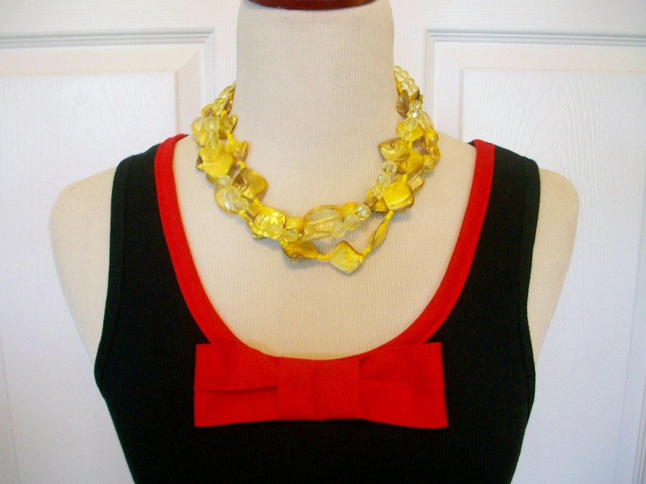 Embellished Tank Top with Red Ribbon Trim and Big Bow