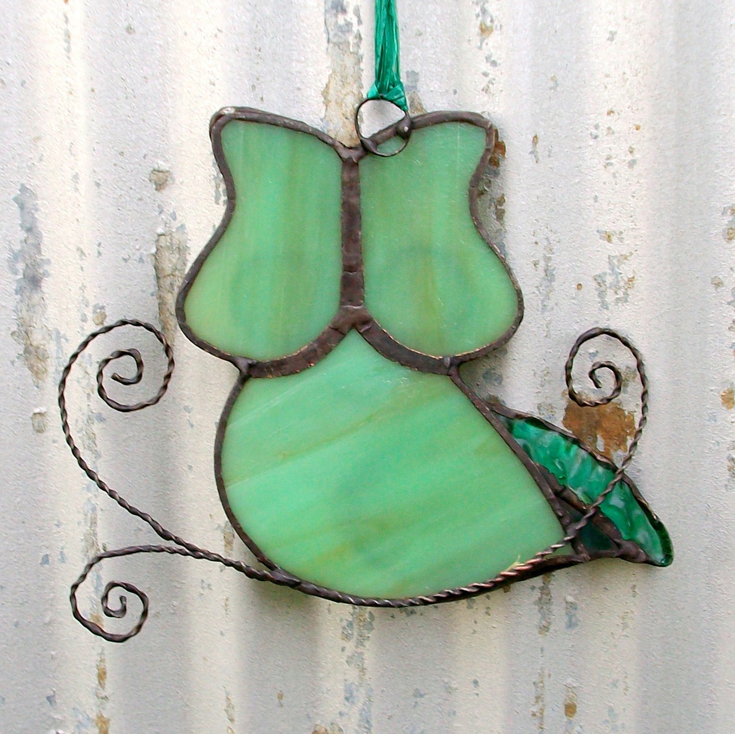 Gorgeous Green, Iridescent Stained Glass Owl
