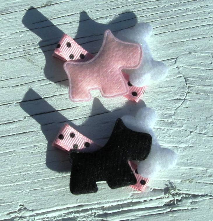 Girls Hair Clips Pink and Black Scottie Dogs Hair Clippies