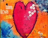 Original Mixed Media on Canvas - Painting Home Decor Artwork - Folk Art "One Big Heart"