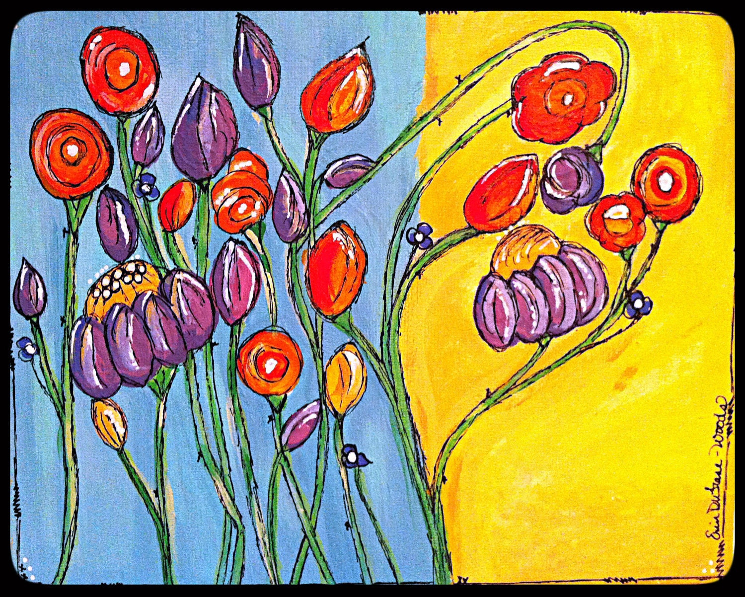 Original Acrylic Painting on Canvas - Painting Home Decor Artwork - Folk Art - Garden of Joy