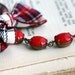 Vintage Red Glass Bracelet with Plaid Bow. Preppy