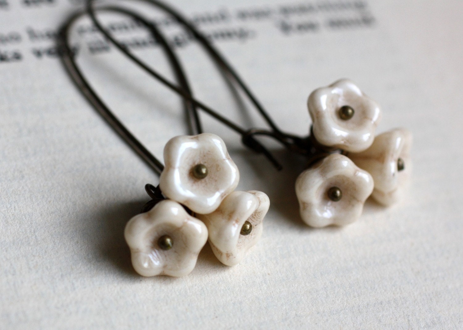 Flower Earrings with Antiqued Cream Flowers. Shabby Chic Earrings. Spring Garden. Bloom