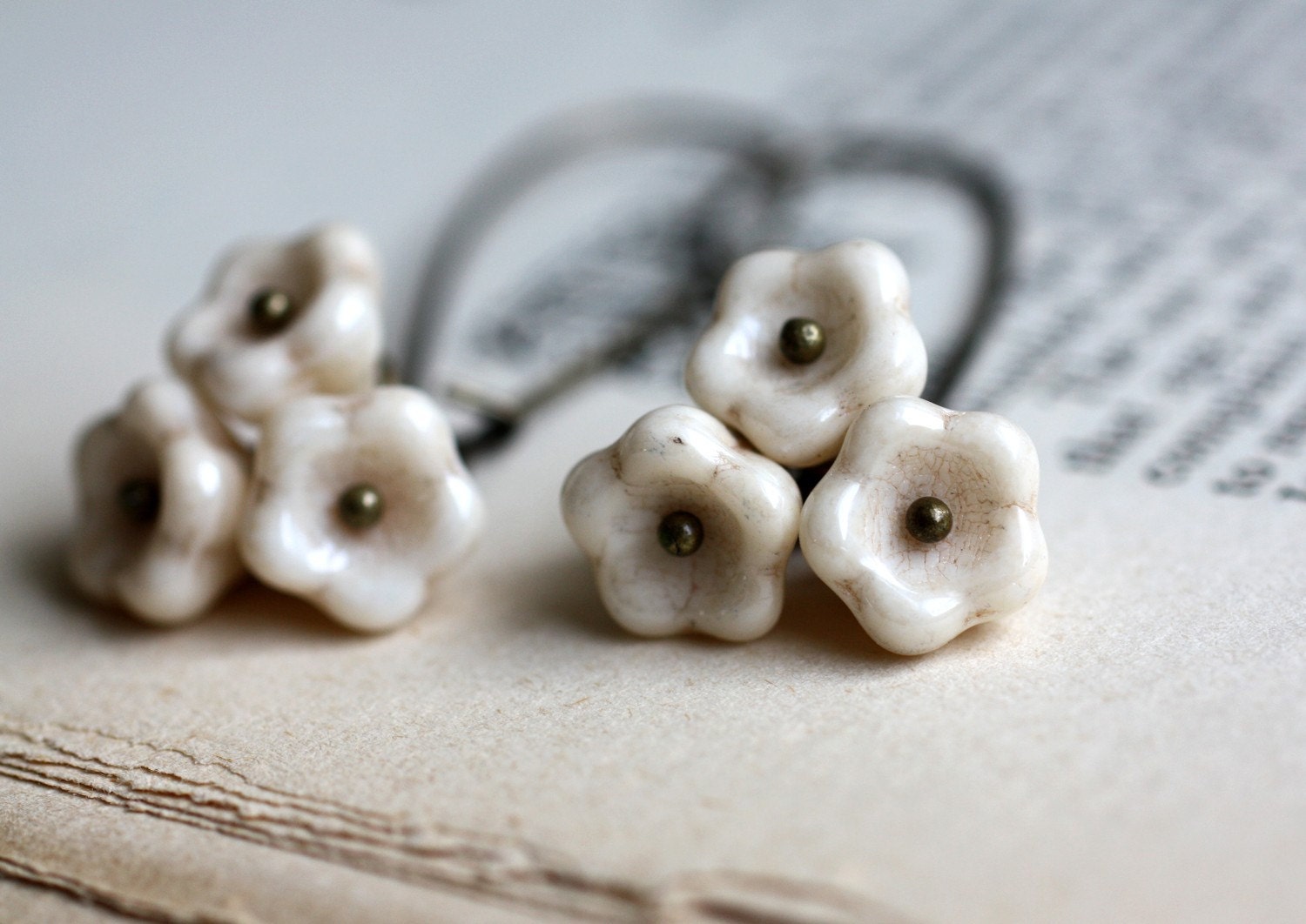 Flower Earrings with Antiqued Cream Flowers. Shabby Chic Earrings. Spring Garden. Bloom