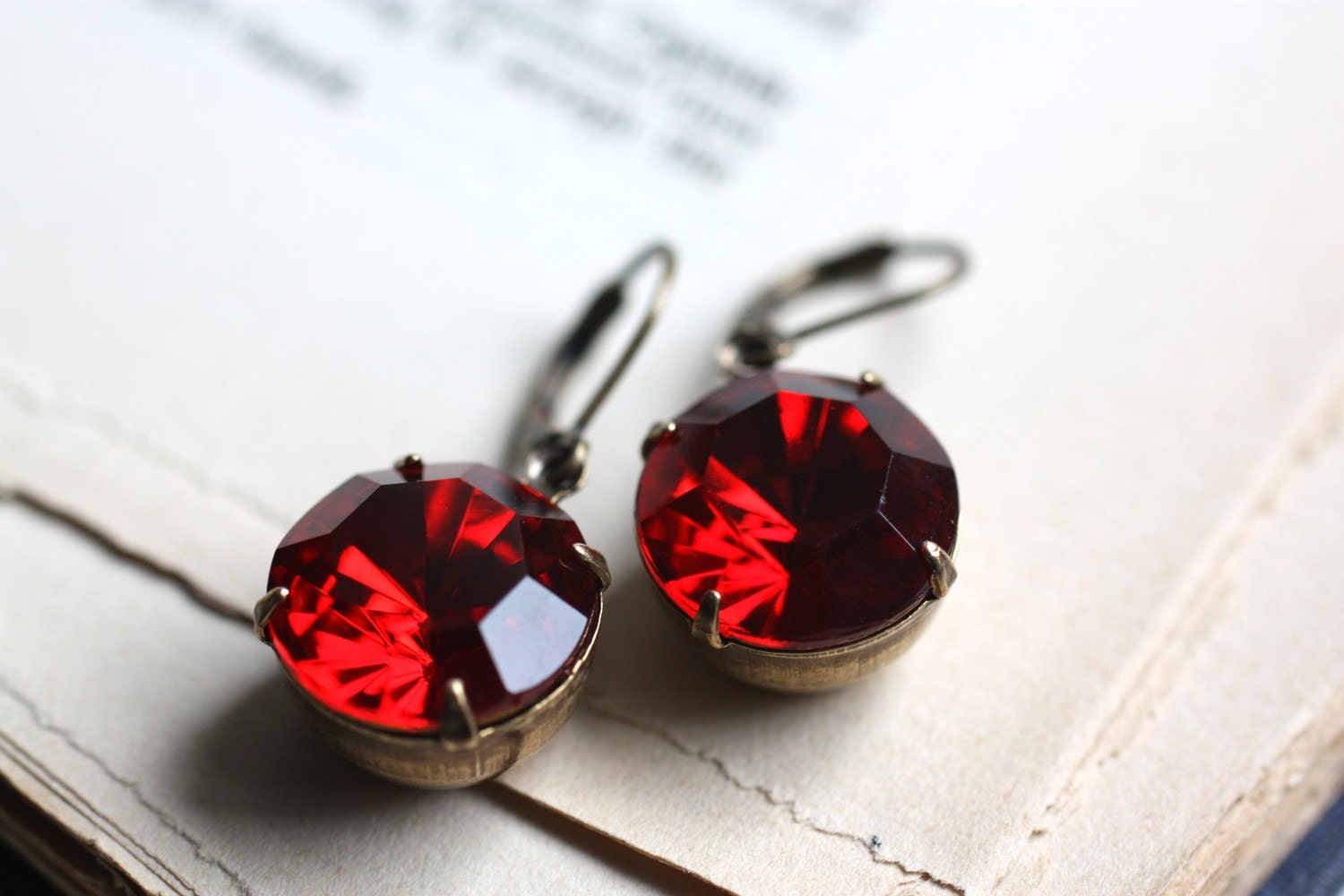 Vintage Ruby Red Earrings. Ruby Jewel Earrings. Pomegranate