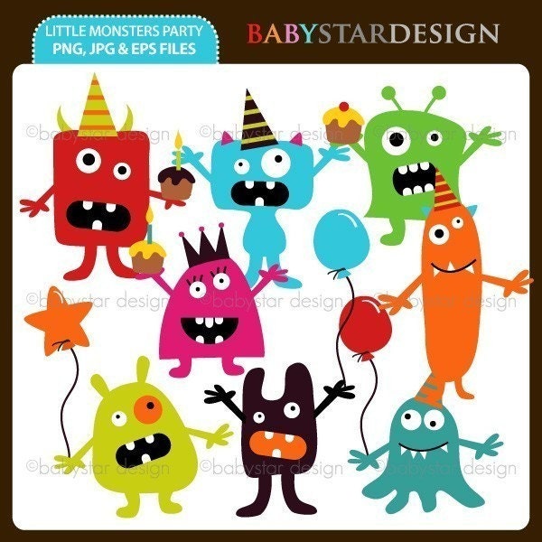 Little Monsters Party Clipart INSTANT DOWNLOAD