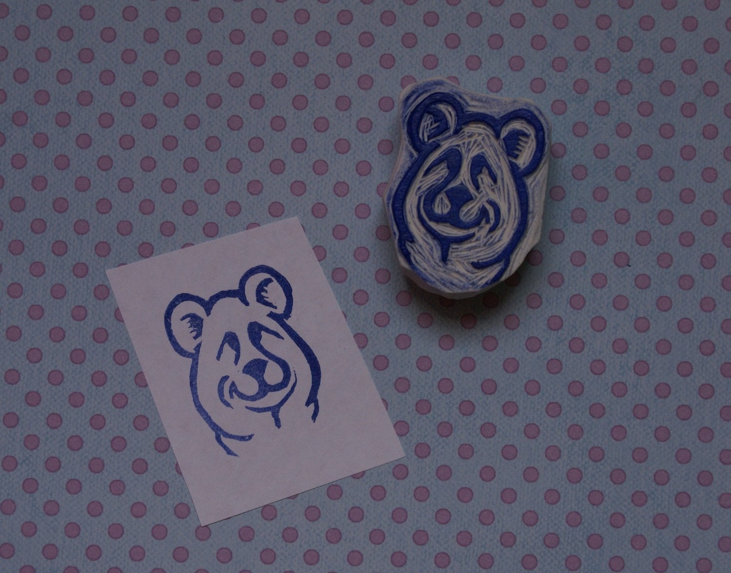 Hand Carved Rubber Stamp - Teddy Bear