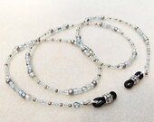 Eyeglass Chain in Neutral Silver Gray, Frost Glass Beads and Ice Blue Crystals, JackFrost, Handmade Jewelry by CreativeGypsy on Etsy