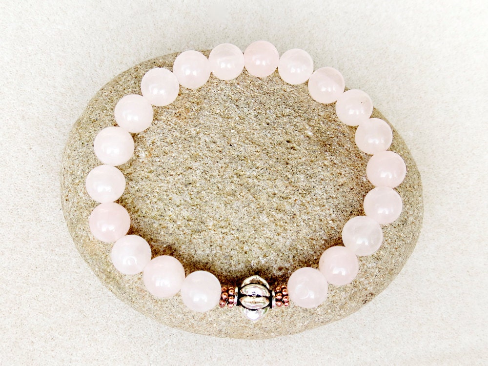 Love, Harmony, Health, Pink Rose Quartz Bracelet, Sterling Silver, Copper, Yoga Zen Meditation Handmade Jewelry by Creative Gypsy on Etsy