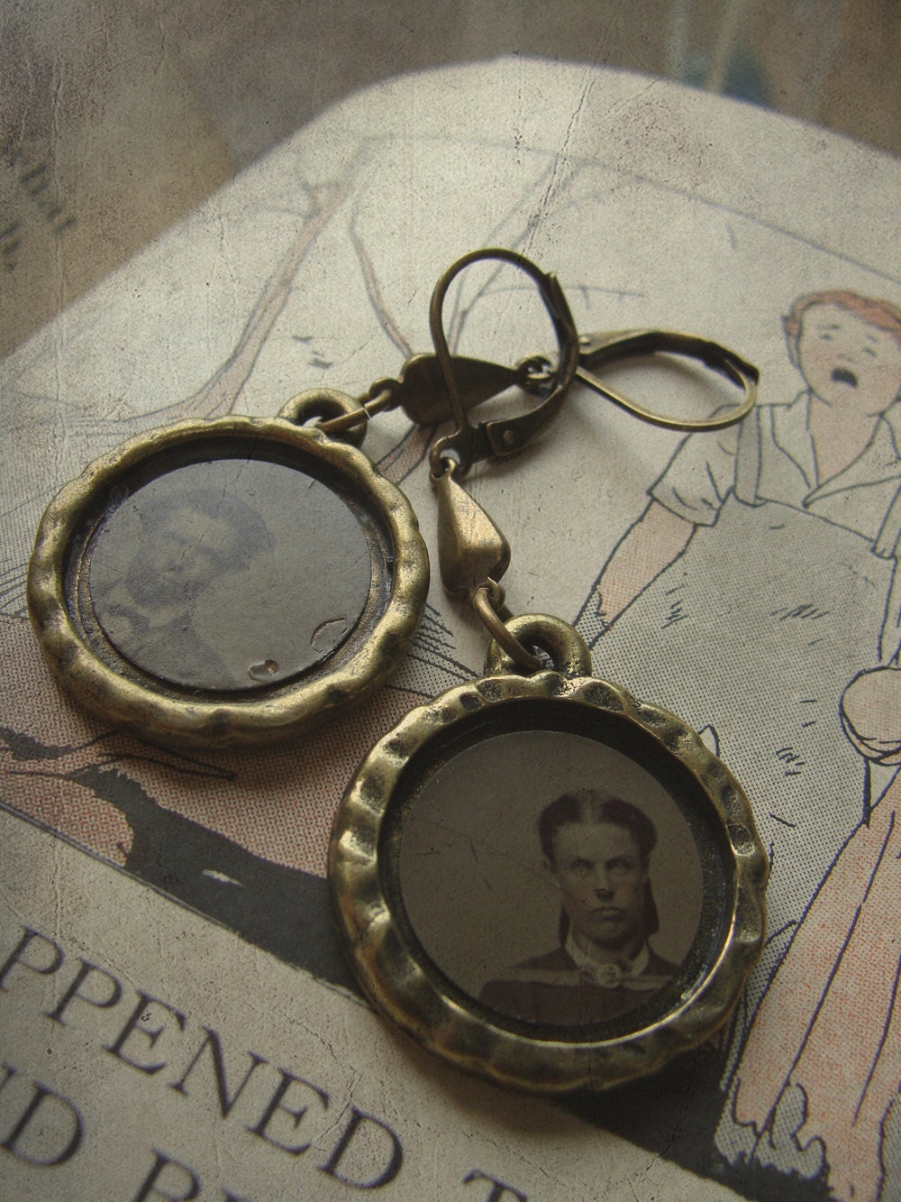 Creepy Antique Tintype Portrait Earrings - The Look of Death