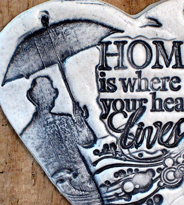 Home is Where Your Heart Lives - Ceramic Wall Hanging - Small Ceramic Sign Tile