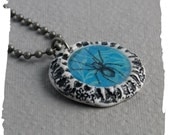 Spider Necklace Blue Necklace Blue Spider Necklace with Antique Silver Ball Chain