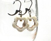 White Earrings, Flower Earrings Antiqued Brass Dangle Earrings Cream Woodland Under 15 -Whipped