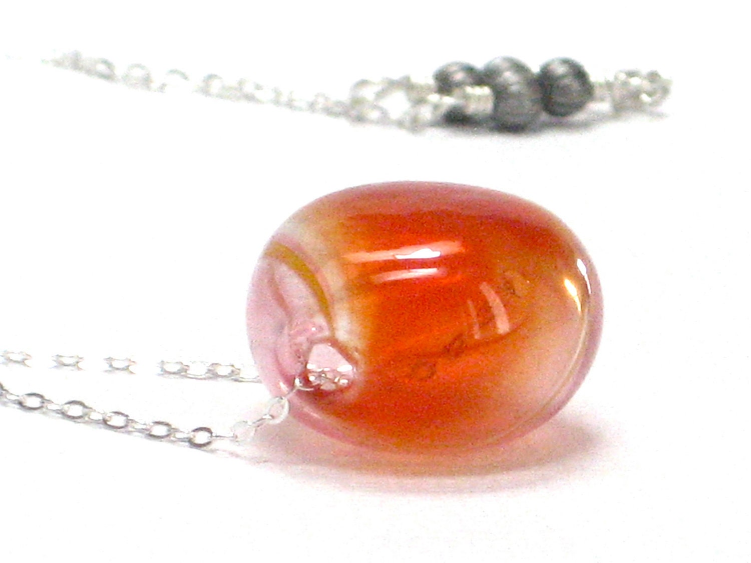 Coral Necklace, Mango Tangerine Peach Pink Artisan Hand Blown Glass Disk Sterling Silver Spring Fashion Mother's Day Gift - Peachy