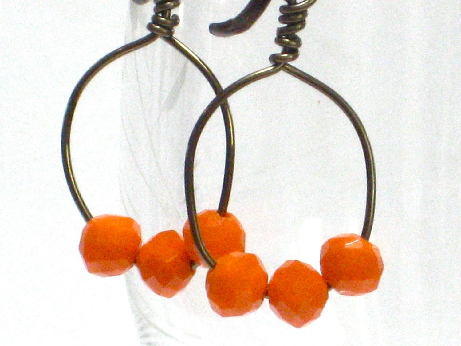 Tangerine Earrings, Handcrafted Antiqued Brass Hoop Earrings Spring Fashion Under 15 - Ripe Orange