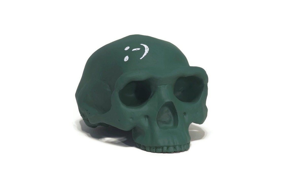 Homo erectus chalkboard skull in pine green - iamhome