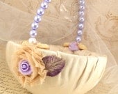 Flower Girl Basket - Bridal Basket in Champagne, Purple and Lilac with Dupioni Silk