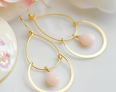 Pink opal double hoop earrings
