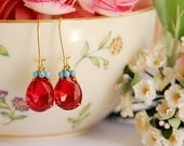 Whimsical red and blue earrings