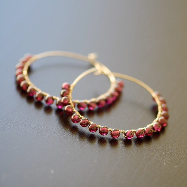 January birthstone earrings, Garnet earrings, Garnet birthstone, January gemstone jewelry, Garnet hoops, Garnet birth stone