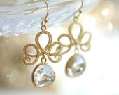 Clear earrings, Clear crystal earrings, Clear glass earrings, Gold bridal earrings, Gold dangle earrings, Drop crystal earrings