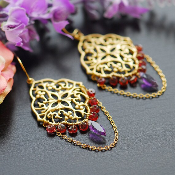 Garnet earrings, January birthstone earrings, Garnet birthstone, January gemstone jewelry, Garnet birth stone, Purple Amethyst