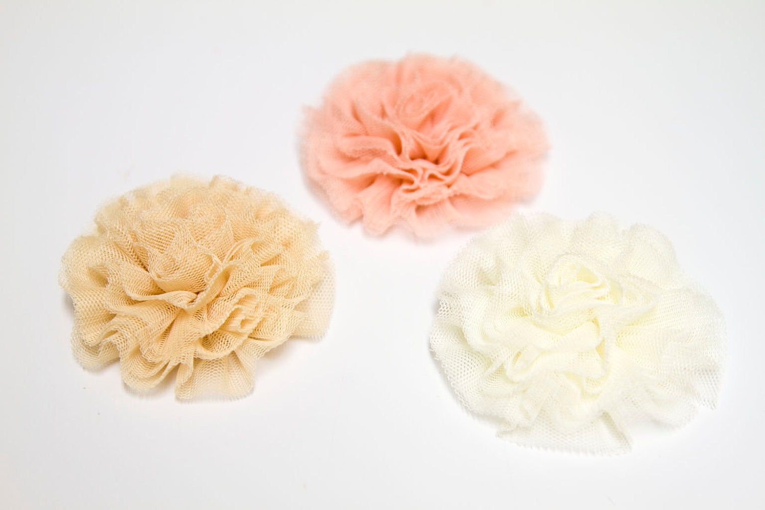 Organza Netting Fabric Flower Hair Clip, Brooch OR Headband in Vintage Pink, Antique Beige OR Creamy White
